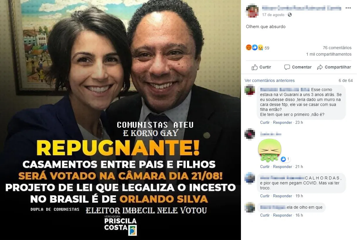 É falso que Câmara vai votar projeto que autoriza casamento entre pais e  filhos